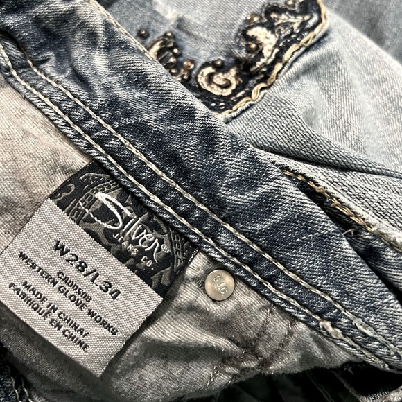 Silver Flared Vintage Embroidered Jeans - Picture 4 of 4